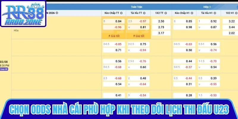 Chọn Odds nhà cái phù hợp khi theo dõi lịch thi đấu U23