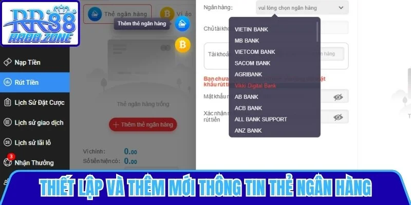 Thiết lập và thêm mới thông tin thẻ ngân hàng